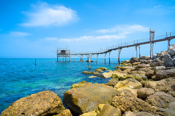 Trabocco Turchino in San Vito Chietino, Abruzzo. Trabucco a sort of Trebuchet, traditional wooden...