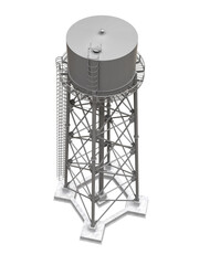 Water Tower. 3D illustration. Isolated on white background. watery resource reservoir and industrial high metal structure container water-tower