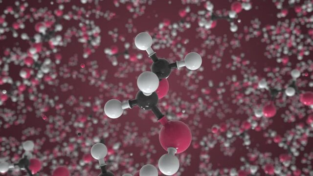 Ethylene glycol molecule made with balls, scientific molecular model. Chemical looping 3d animation