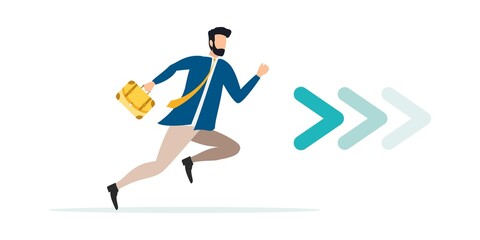 stock path to the goal. Business concept finishing up start up. Vector Businessman running to the goal. Business concept illustration. Flat design.