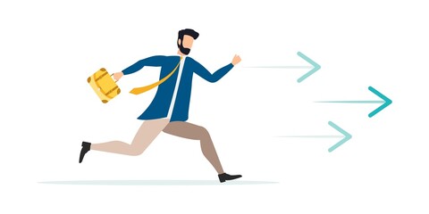 stock path to the goal. Business concept finishing up start up. Vector Businessman running to the goal. Business concept illustration. Flat design.