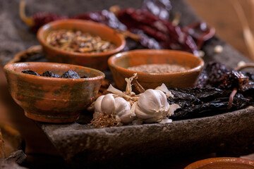 Ingredients for Guatemalan tamales, on a millstone.