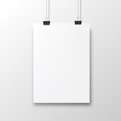 Abstract poster design with hanging paper. Hanging paper poster mockup.