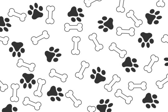 Animal footprints and bone icon. Traces. Set of animal paws and bone. Vector.