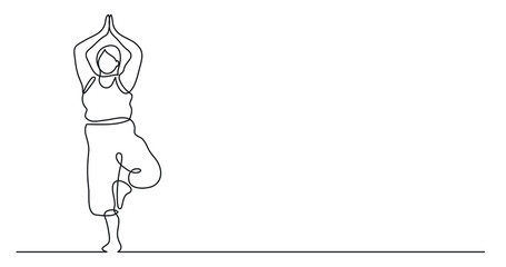continuous line drawing of confident oversize woman doing yoga pose celebrating body positivity