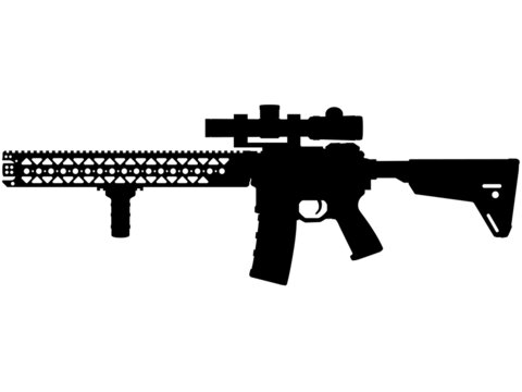 USA United States Army, United States Marine Corps and United States Armed Forces - SWAT Police AR-15 / AR-10 M16, M4 fully automatic machine gun - Carbine Caliber 5.56mm. Silhouette