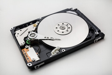 Hard drive HDD isolated on white background, exploded view