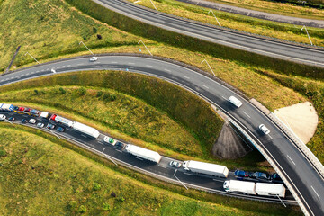 Modern roads, junctions and bridges. Freeway from the top view. summer Wroclaw Poland