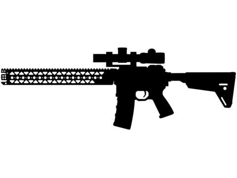 USA United States Army, United States Marine Corps and United States Armed Forces - SWAT Police AR-15 / AR-10 M16, M4 fully automatic machine gun - Carbine Caliber 5.56mm. Silhouette