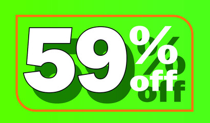 Green 59% off sale tag for promotional offers and discounts - white letter with shadow - discount, offers, sales, reduction and promotion