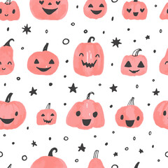 Pumpkin Jack o lantern. Halloween seamless pattern