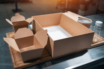 set of food boxes and cardboard containers for delivery