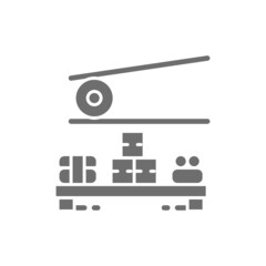 Sushi set, rolls with chopsticks, japanese foods grey icon.