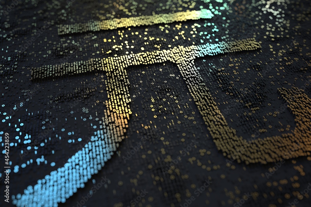 Poster renminbi sign consisting of numbers. digital currency or crypto fintech related conceptual 3d render