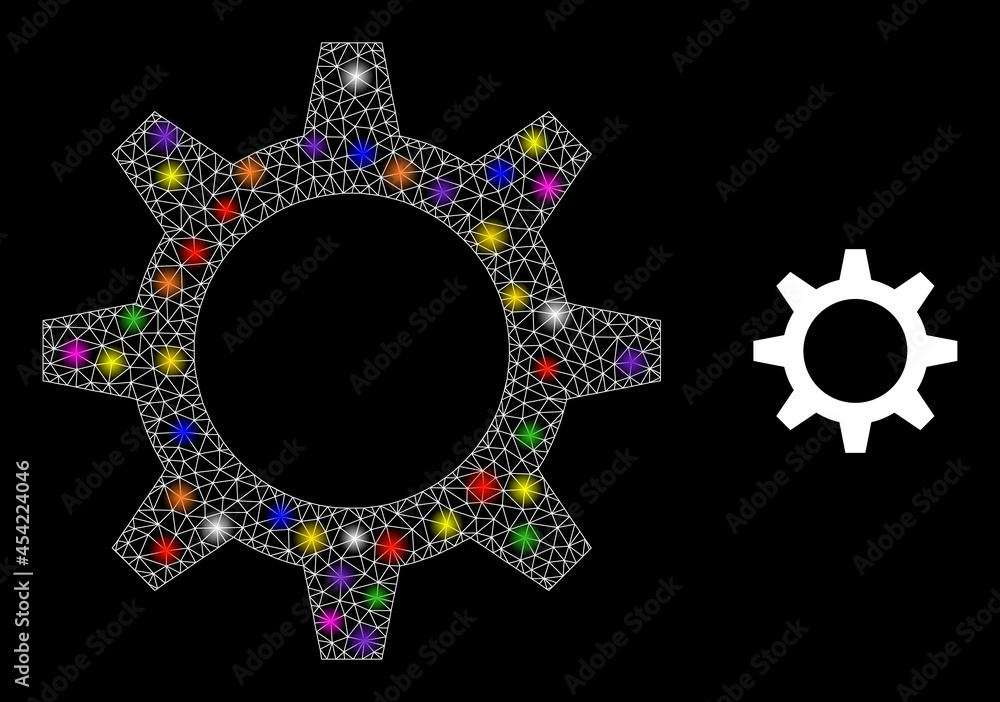 Aufkleber glossy network cogwheel constellation icon with lightspots. illuminated vector constellation based o