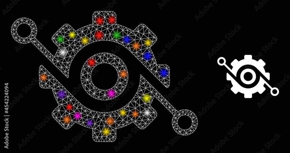 Aufkleber glossy network smart gear constellation icon with lightspots. illuminated vector model based on smar