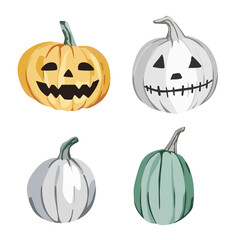 Halloween carved pumpkins vector illustrations. Jack-o'-lantern vector illustration, scary pumpkins, Halloween party