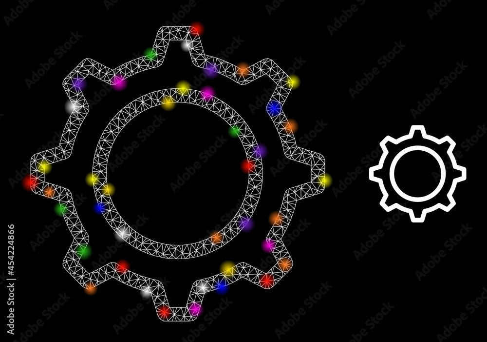Poster bright network contour gear constellation icon with light spots. illuminated vector constellation ba