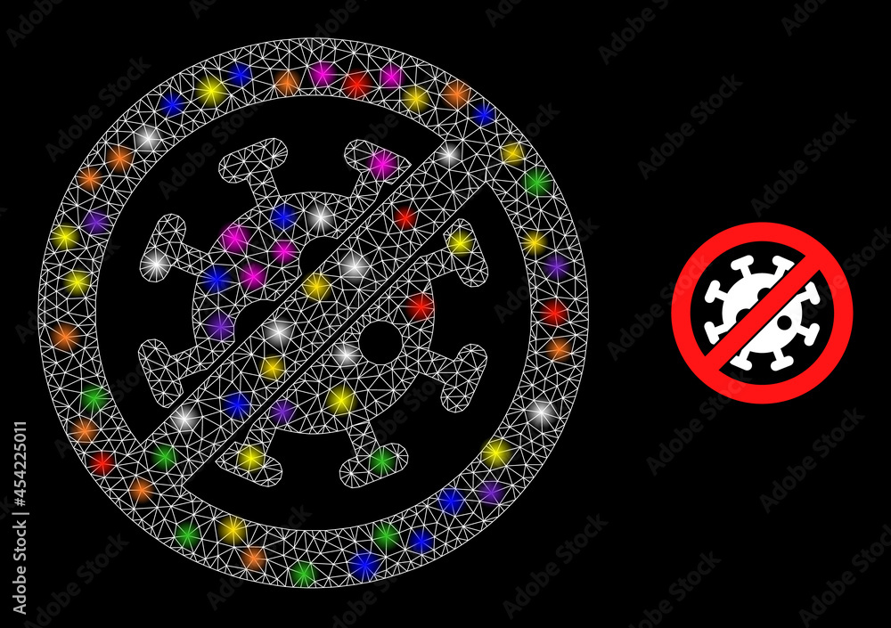 Poster glowing mesh stop virus glare icon with light spots. illuminated vector constellation based on stop 