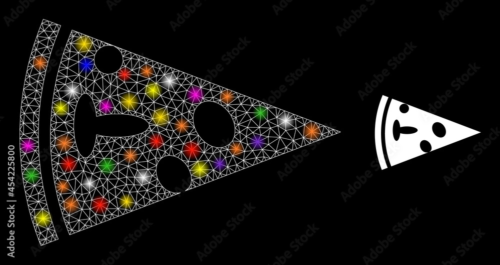 Poster glossy mesh pizza piece constellation icon with lightspots. illuminated vector constellation based o
