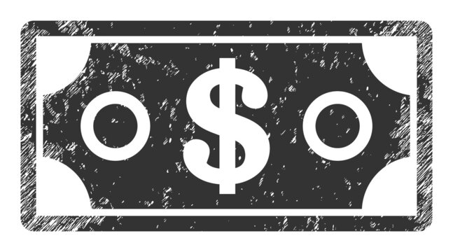 Dollar banknote icon with grunge style. Isolated vector dollar banknote icon image with grunge rubber texture on a white background.