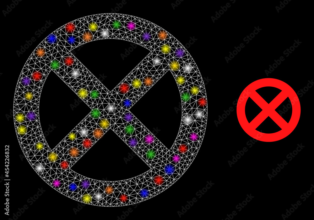 Poster bright network banned glare icon with light spots. illuminated vector model based on banned icon. sp