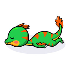Cute little oviraptor dinosaur cartoon sleeping