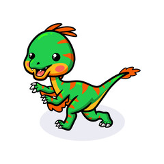 Cute little oviraptor dinosaur cartoon walking