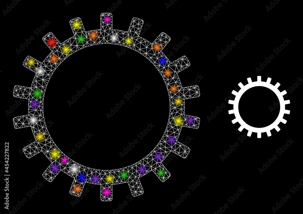 Poster glowing mesh gear constellation icon with light spots. illuminated vector constellation based on gea