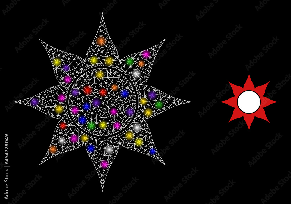 Poster flare net black sun constellation icon with lightspots. illuminated vector constellation based on bl
