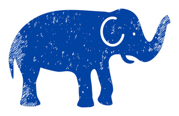 Elephant icon with scratched effect. Isolated vector elephant symbol with scratched rubber texture on a white background.