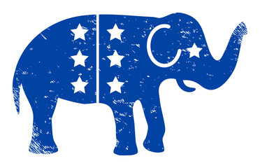 American democratic elephant icon with scratched effect. Isolated vector american democratic elephant icon image with corroded rubber texture on a white background.