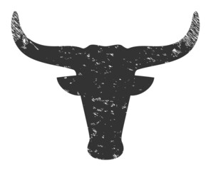Cow head icon with scratched style. Isolated vector cow head icon image with scratched rubber texture on a white background.