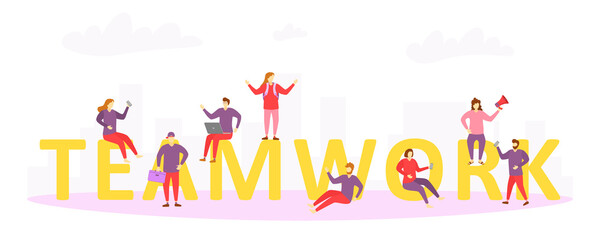 People characters working in teamwork, cooperation, partnership business.