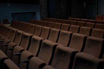 Seats in an abandoned movie theater.
