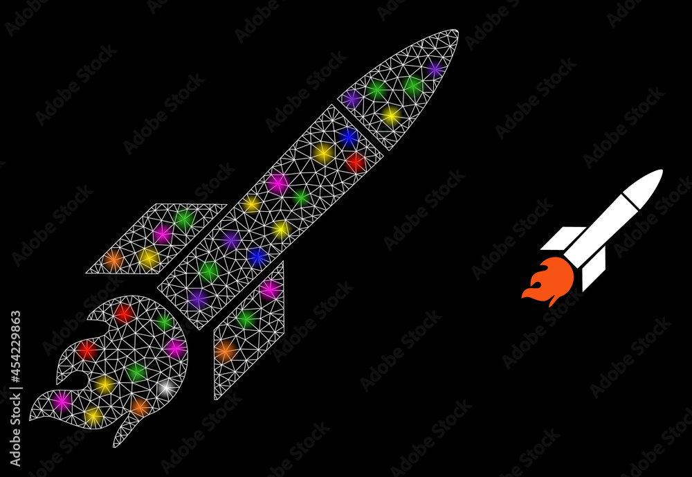 Poster bright network missile constellation icon with lightspots. illuminated vector constellation based on