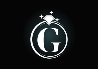 Initial G monogram letter alphabet in a circle with Diamond. Diamond Ring Logo. Jewelry logo design concept. Modern vector logo for business and company identity.