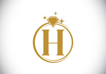 Initial H monogram letter alphabet in a circle with Diamond. Diamond Ring Logo. Jewelry logo design concept. Modern vector logo for business and company identity.