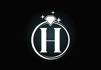 Initial H monogram letter alphabet in a circle with Diamond. Diamond Ring Logo. Jewelry logo design concept. Modern vector logo for business and company identity.