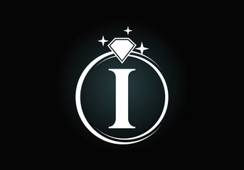 Initial I monogram letter alphabet in a circle with Diamond. Diamond Ring Logo. Jewelry logo design concept. Modern vector logo for business and company identity.