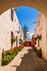 A street at The Monastery of Santa Catalina de Siena, UNESCO World Heritage Site, Historic Place in Arequipa, Peru