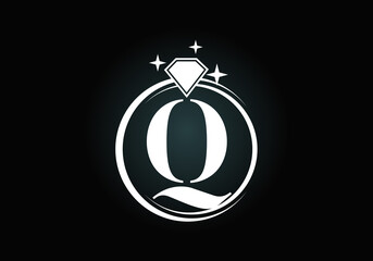 Initial Q monogram letter alphabet in a circle with Diamond. Diamond Ring Logo. Jewelry logo design concept. Modern vector logo for business and company identity.
