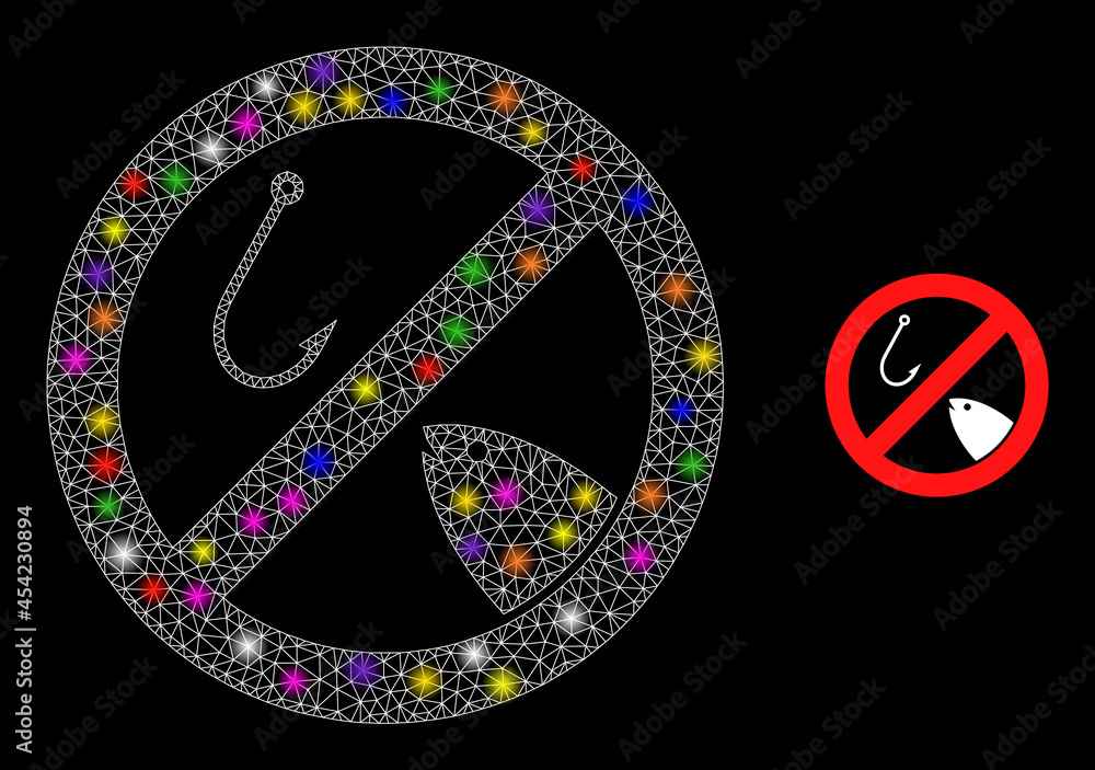 Poster flare network forbidden fishing glare icon with light spots. illuminated vector model based on forbi