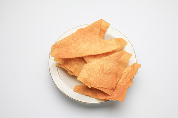 Fried wontons with minced pork meat on white background. Asian Style food appetizer. Chinese food,asian food.