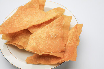 Fried wontons with minced pork meat on white background. Asian Style food appetizer. Chinese food,asian food.