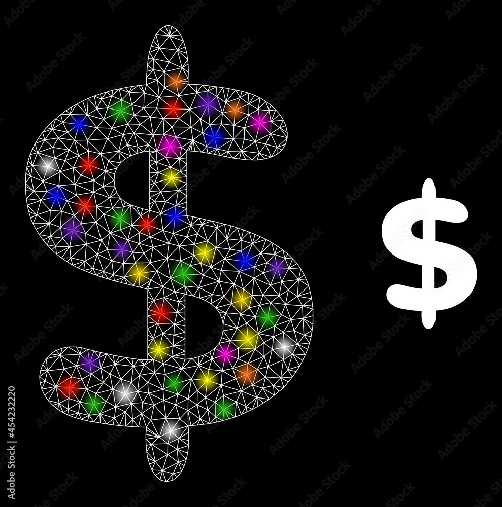 Poster glossy network dollar currency constellation icon with light spots. illuminated vector constellation
