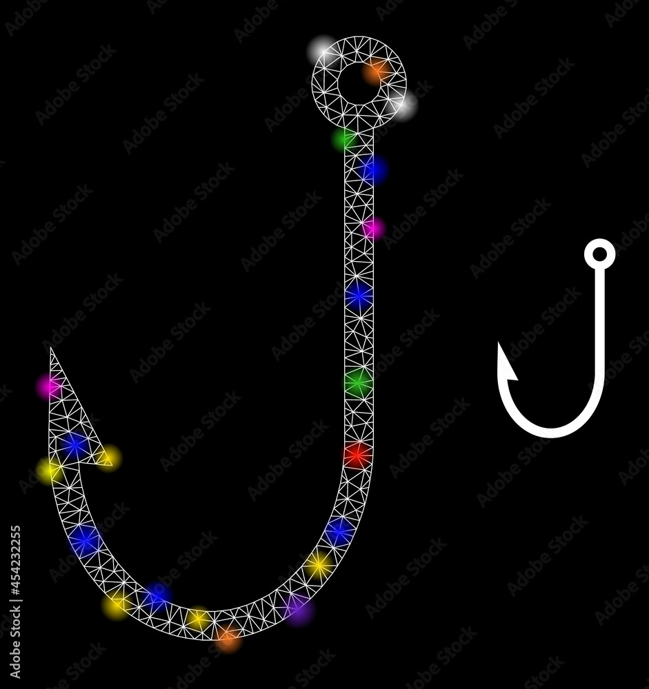 Poster bright net fish hook constellation icon with light spots. illuminated vector constellation based on 