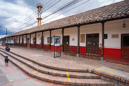 Tabio, Cundinamarca, Colombia. Typical architecture at the main square of the village