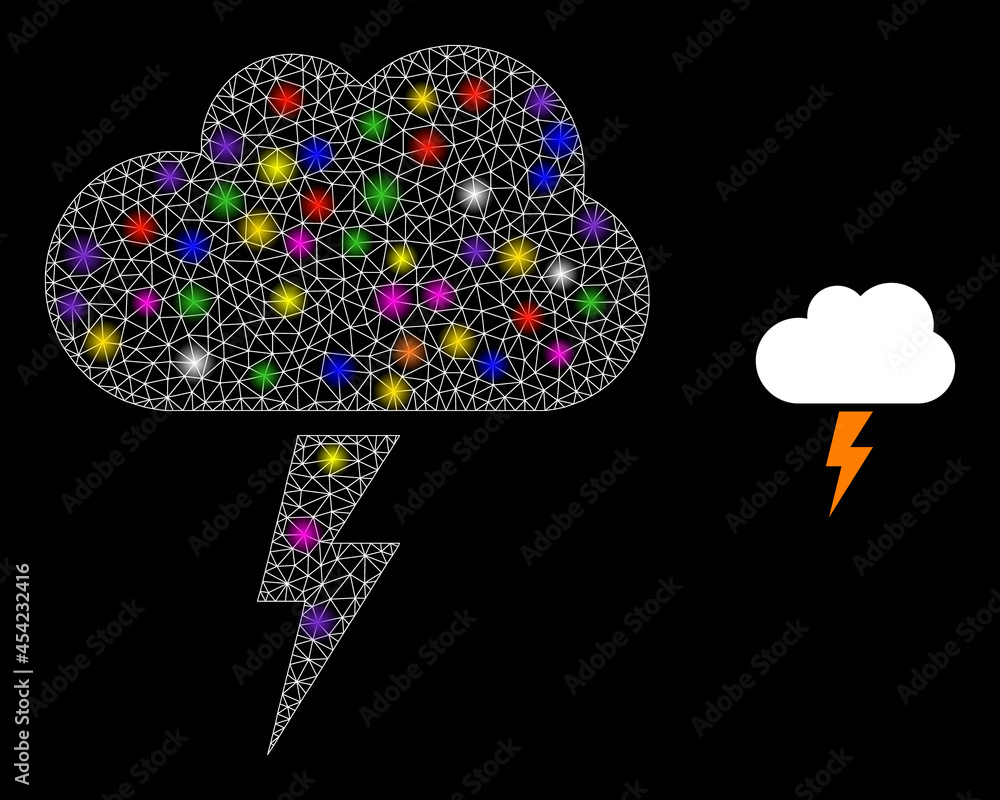 Poster bright mesh thunderstorm cloud constellation icon with lightspots. illuminated vector constellation 