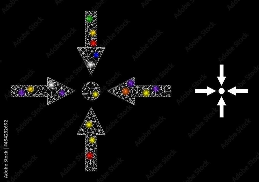Poster bright net meeting point constellation icon with light spots. illuminated vector constellation based